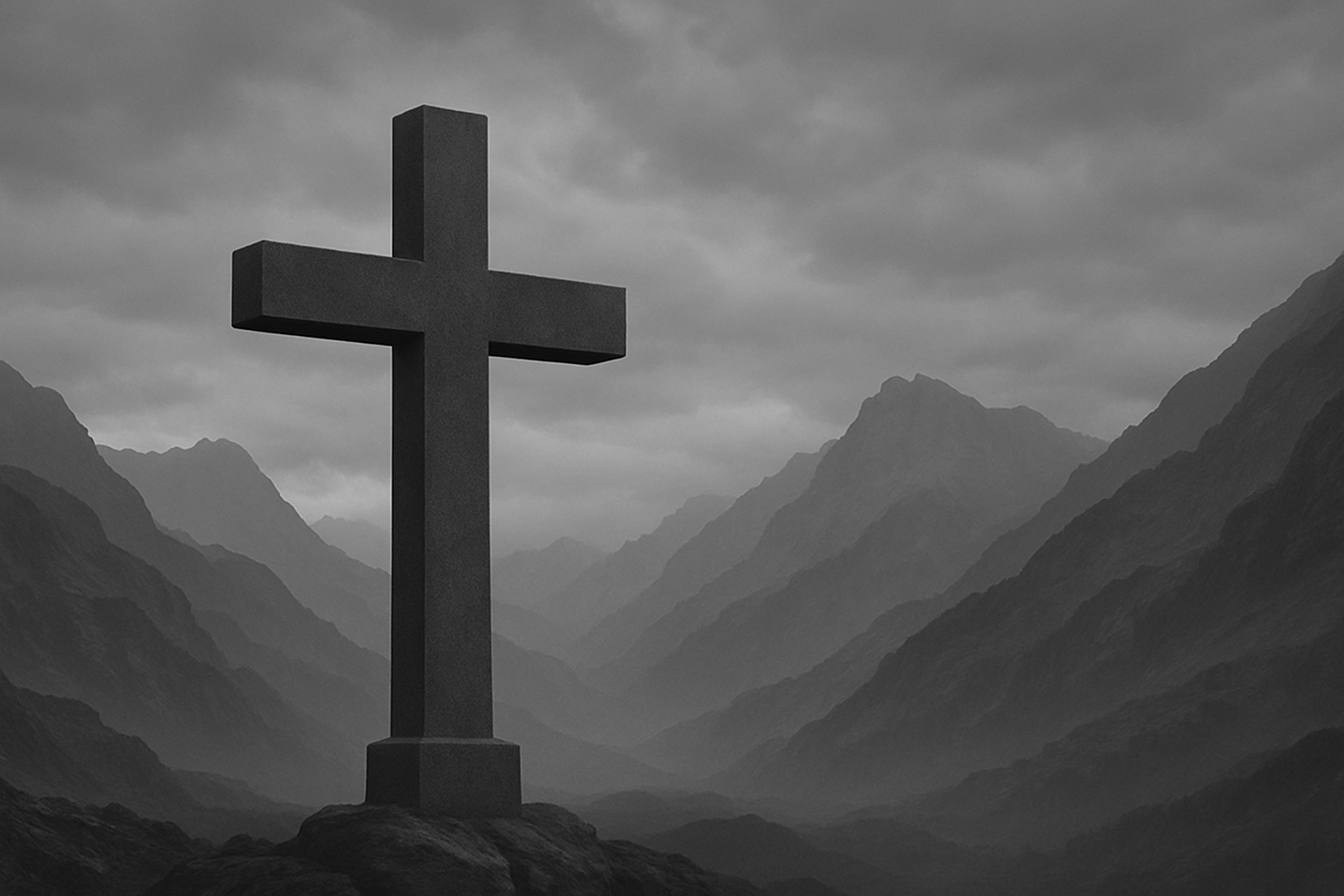 cross with moutians with gray theme